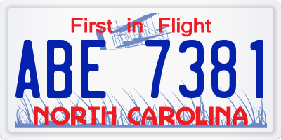 NC license plate ABE7381