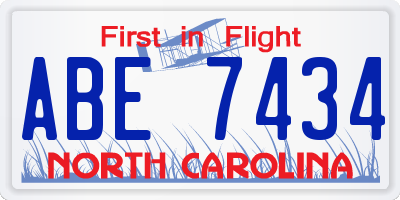 NC license plate ABE7434