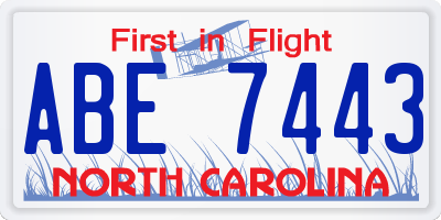 NC license plate ABE7443