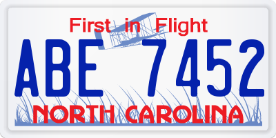 NC license plate ABE7452