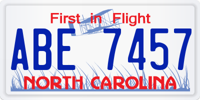 NC license plate ABE7457