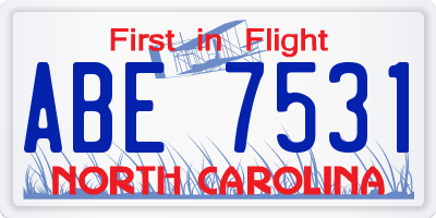 NC license plate ABE7531