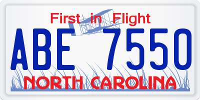 NC license plate ABE7550