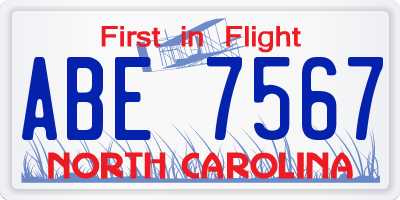 NC license plate ABE7567