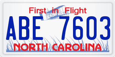 NC license plate ABE7603