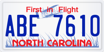 NC license plate ABE7610