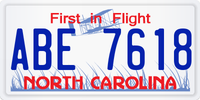 NC license plate ABE7618