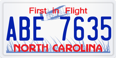 NC license plate ABE7635