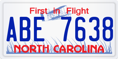 NC license plate ABE7638