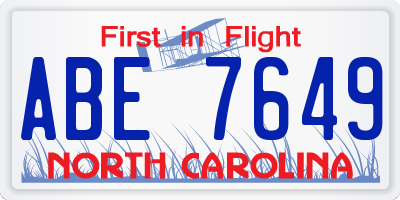 NC license plate ABE7649