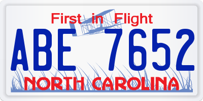 NC license plate ABE7652