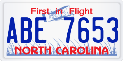 NC license plate ABE7653