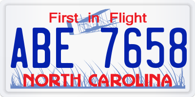 NC license plate ABE7658