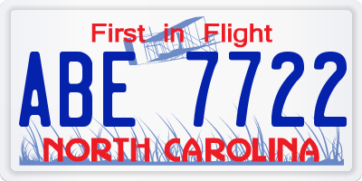 NC license plate ABE7722