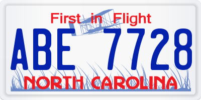 NC license plate ABE7728
