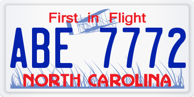 NC license plate ABE7772