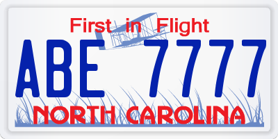NC license plate ABE7777