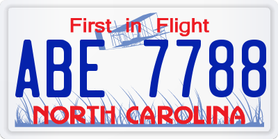 NC license plate ABE7788