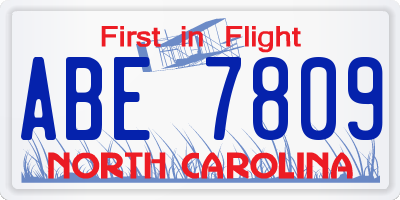 NC license plate ABE7809
