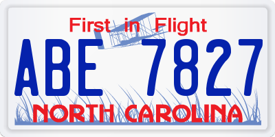 NC license plate ABE7827