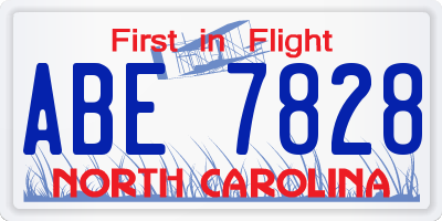 NC license plate ABE7828