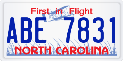 NC license plate ABE7831