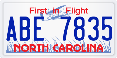 NC license plate ABE7835