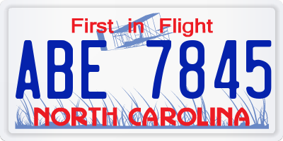 NC license plate ABE7845