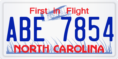 NC license plate ABE7854