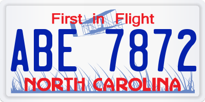 NC license plate ABE7872