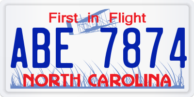 NC license plate ABE7874