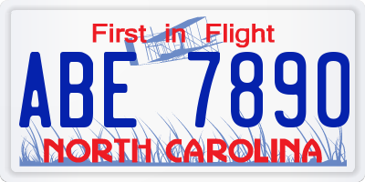 NC license plate ABE7890