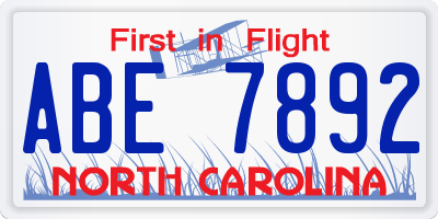 NC license plate ABE7892