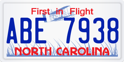 NC license plate ABE7938