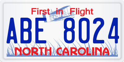 NC license plate ABE8024