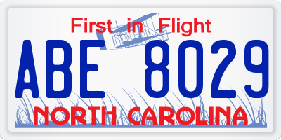 NC license plate ABE8029