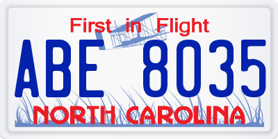 NC license plate ABE8035