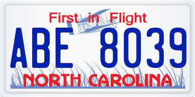 NC license plate ABE8039