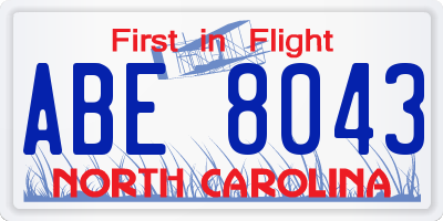 NC license plate ABE8043