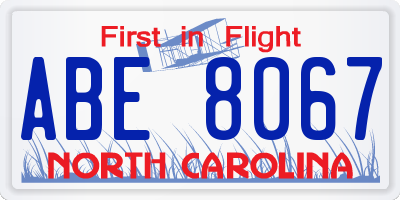 NC license plate ABE8067