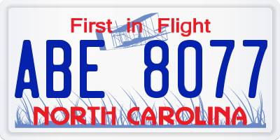 NC license plate ABE8077