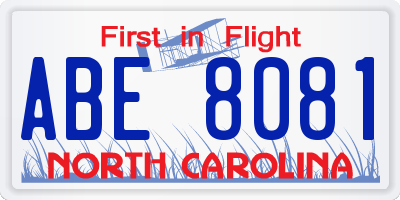 NC license plate ABE8081