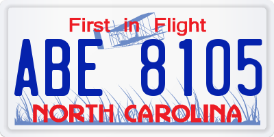 NC license plate ABE8105
