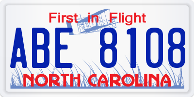 NC license plate ABE8108