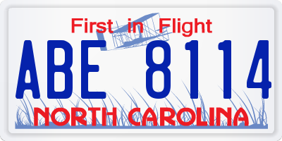 NC license plate ABE8114