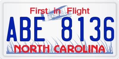 NC license plate ABE8136