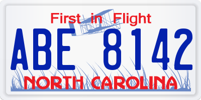 NC license plate ABE8142