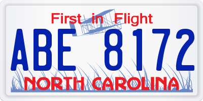 NC license plate ABE8172
