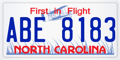 NC license plate ABE8183