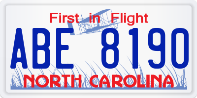 NC license plate ABE8190